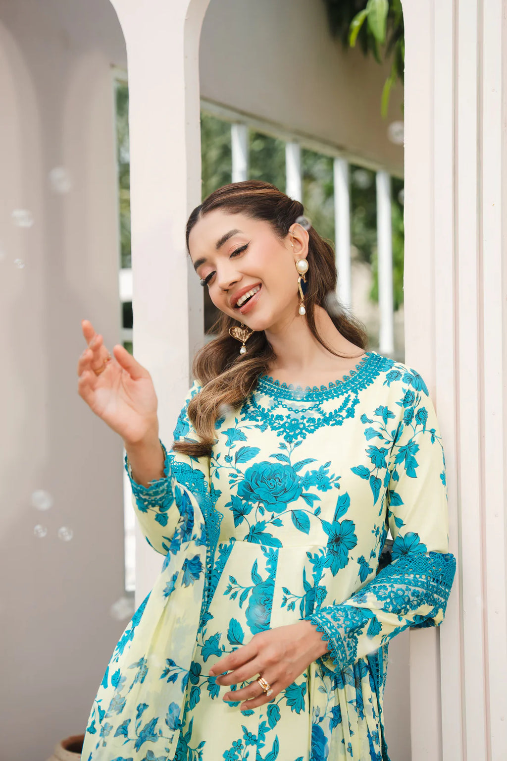 Riwaj Stitched Lawn Print Emb Frock 3pc Chiffon Duppata
