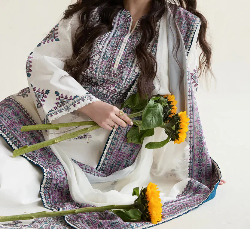 Embroidered 3pc Lawn Dress With Printed Lawn Dupatta