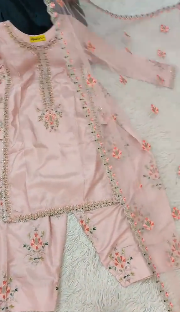 3 Piece Pink Embroidered Dress