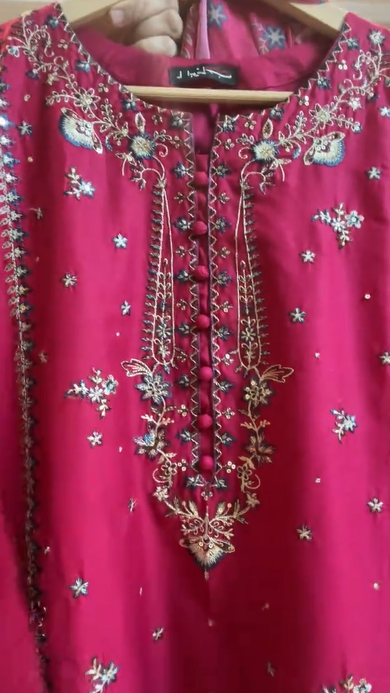 Pink Embroidered 3 Piece Dress