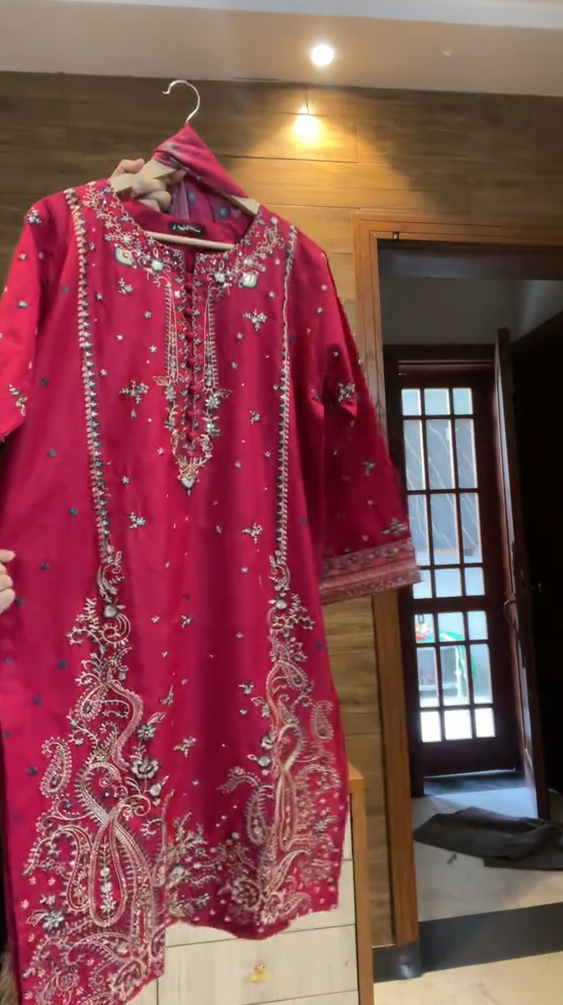 Pink Embroidered 3 Piece Dress