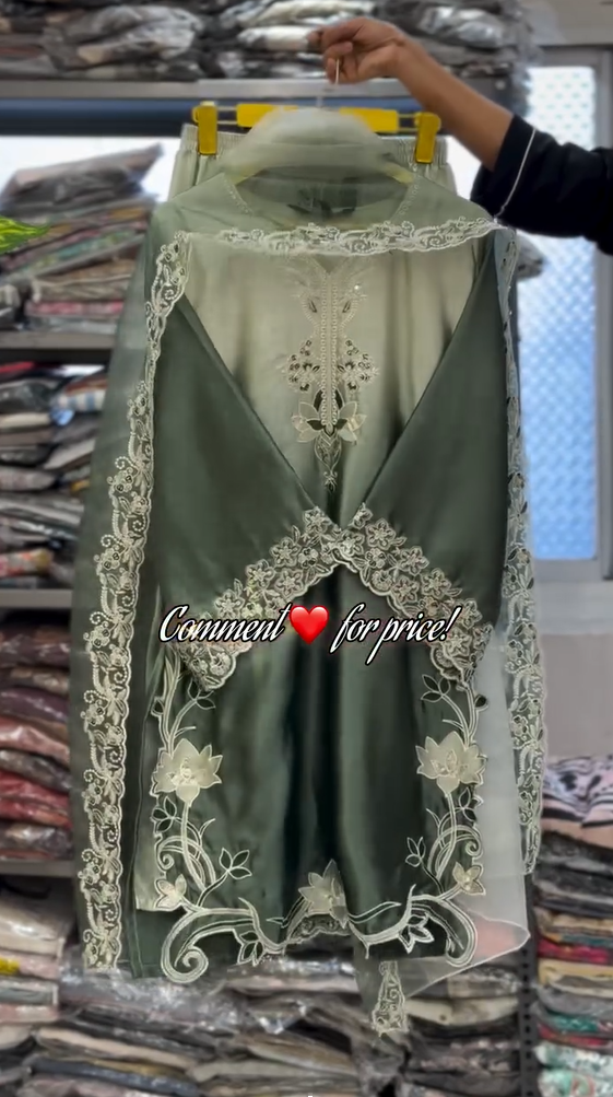 Stunning Satin Dual Shade Embroidered 3Pcs Dress