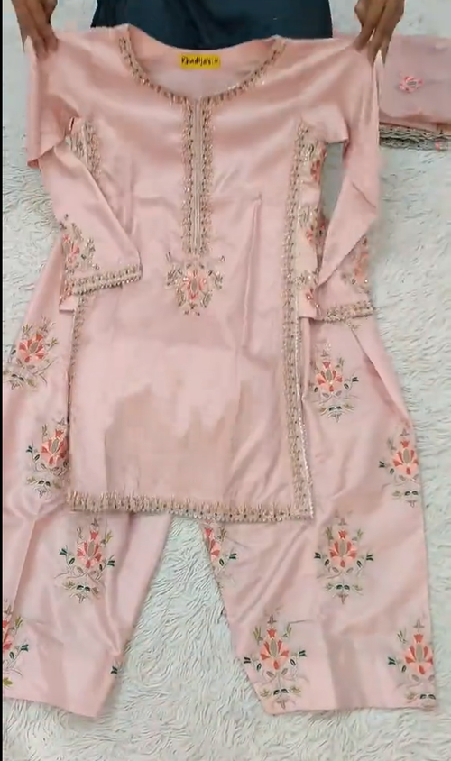 3 Piece Pink Embroidered Dress