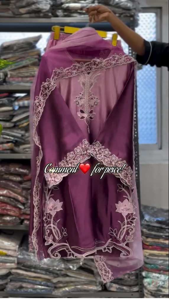 Stunning Satin Dual Shade Embroidered 3Pcs Dress