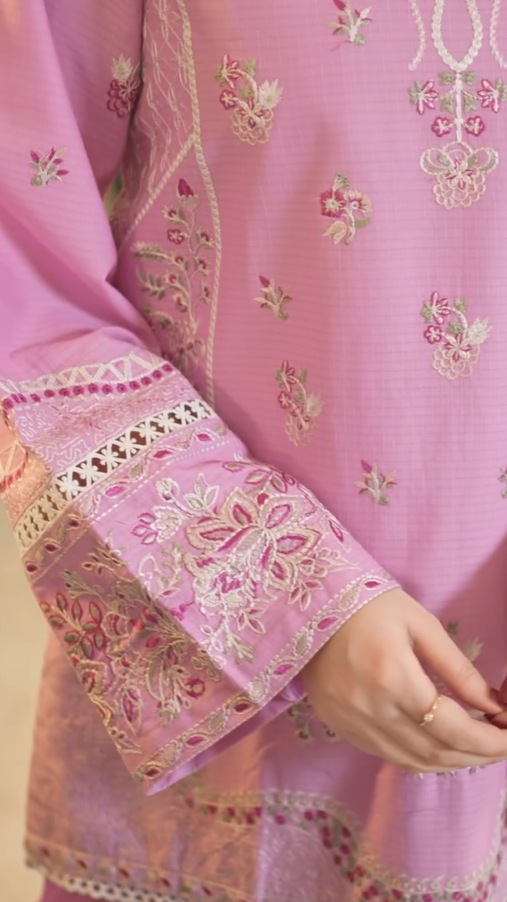 Pink 3 Pcs Embroidered Dress